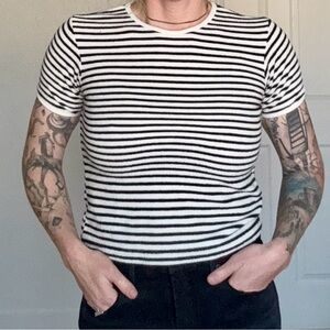 Striped Short-Sleeve Crewneck T-Shirt - Black and White